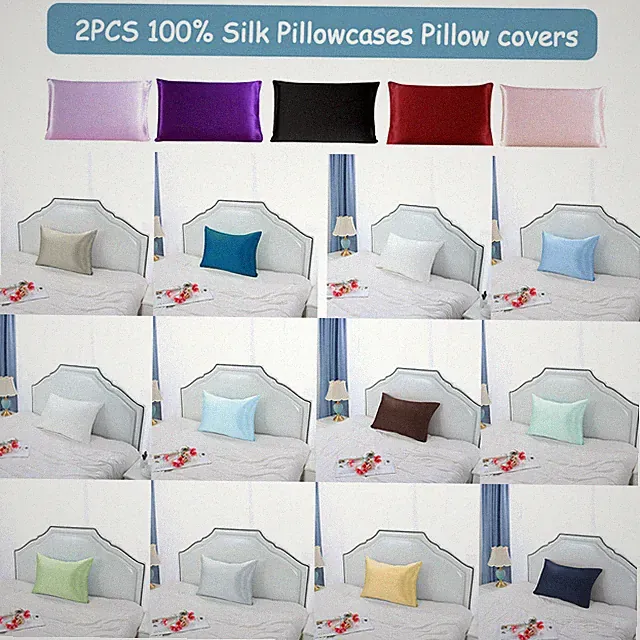 2x 100% Pure Silk Fabric Pillowcase Pillow Case Cover Standard/Queen/King/Travel