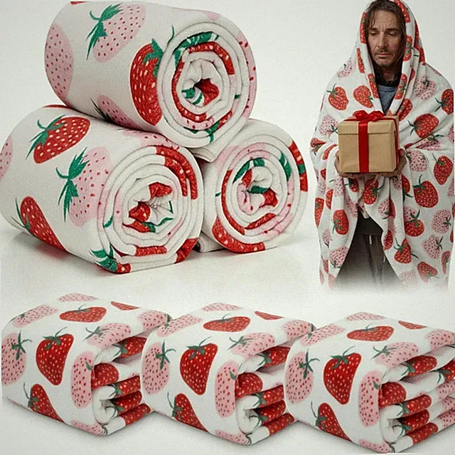 3 PCS Strawberry Throw Blankets Homeless Donations Winter Fuzzy Bulk Fruit