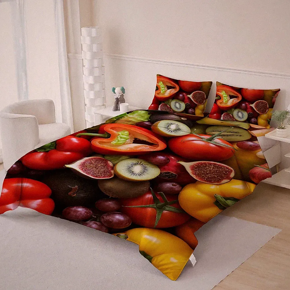 3D Colorful Vegetables Fruits Quilt Cover Set Bedding Sets Pillowcases