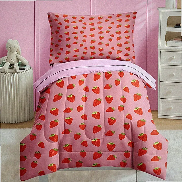 4 Pcs Comforter Set Size, Sweet Pink Fruit Bedding for Teen, Cute Strawberry...