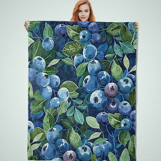 Blueberry Blanket Fruit Themed Flannel Throw Soft Plush Home Decor 60x50 Inch