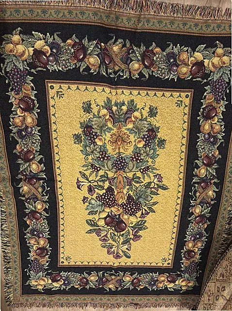Fruit Topiary Tapestey Throw Blanket 72 In.x 42 In. Grapes Flowers Gold Green