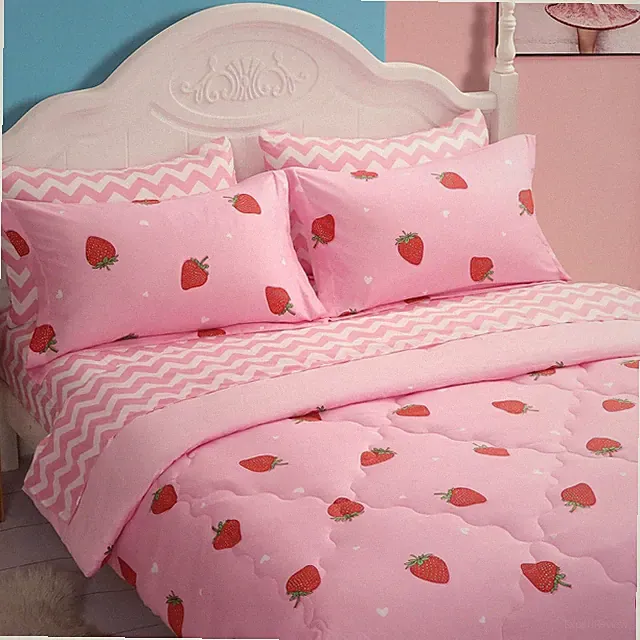 Girls Strawberry Queen Comforter Set - 7 Piece Bedding for Kids & Teens