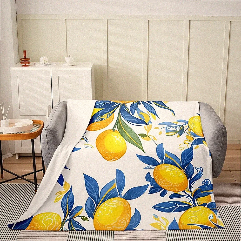 Kids Lemon Flannel Fleece Throw Blanket Throw 50x60 Tropical Fruit Print All...