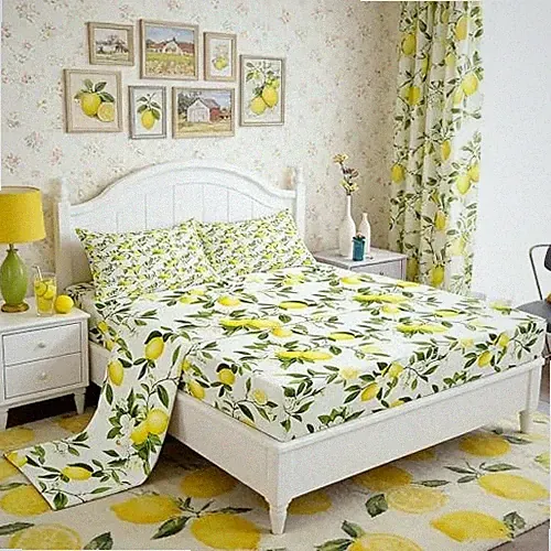 Lemon Bottom Sheet Queen,Summer Fruits Bedding QUEEN (W60*L80*H16") Color 37