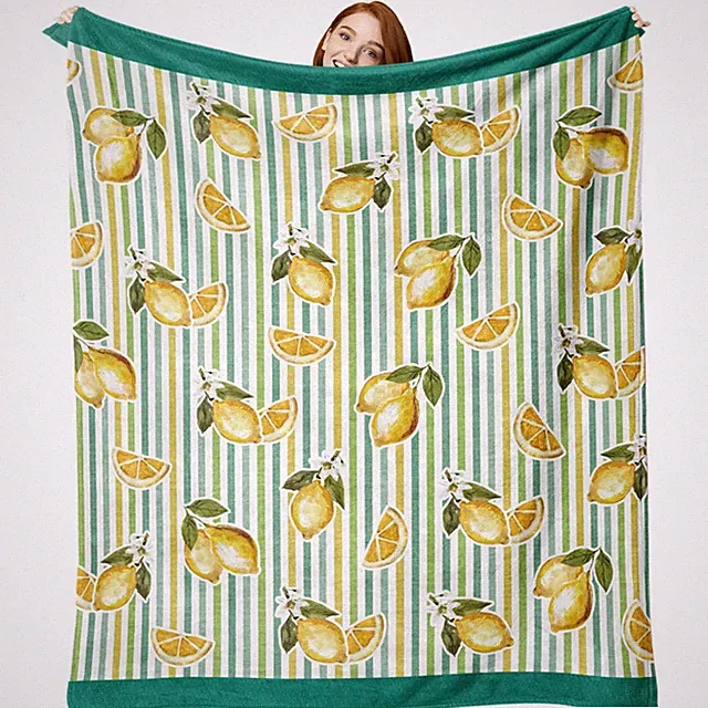 Lemon Theme Flannel Throw Blanket Citrus Fruit Spring Soft Bedding 50x60 Inch