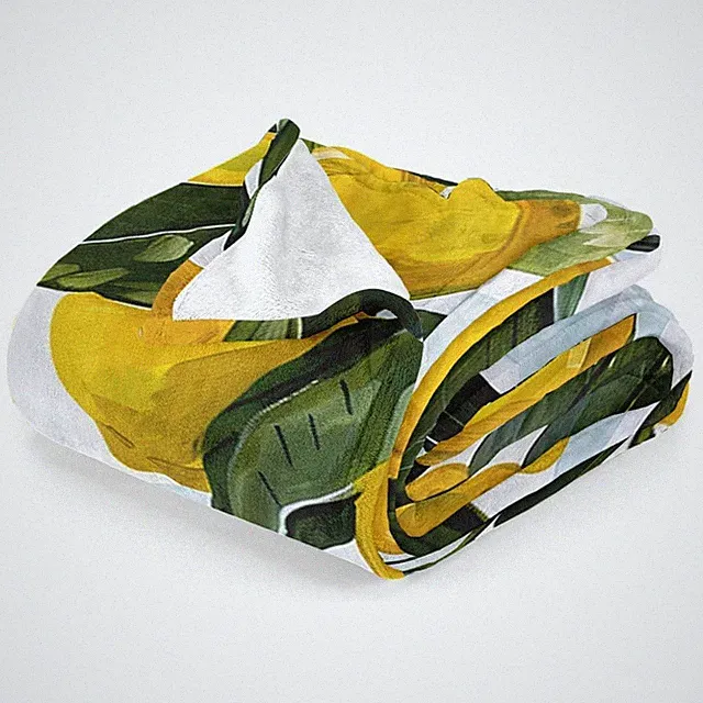 Lemon Throw Blanket Yellow Fruits Green Leaves Pattern Fuzzy 40x30 Inch