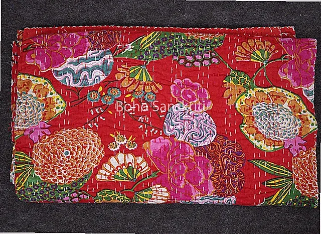 Lightweight Fruit Print Cotton Blanket Indian Kantha Sofa Throw Hippie Quilts