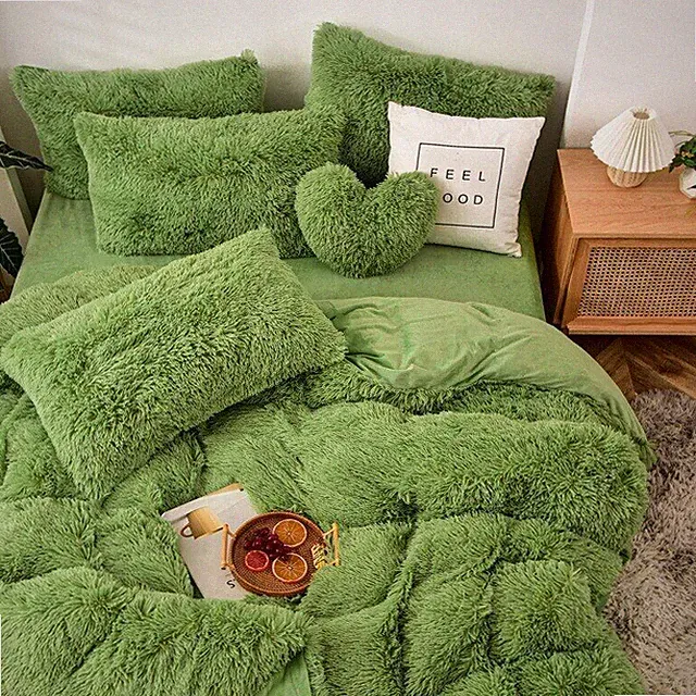 Long Hair Bedding Set Mink Flannle Velvet Fleece Duvet Cover Thicken Warm