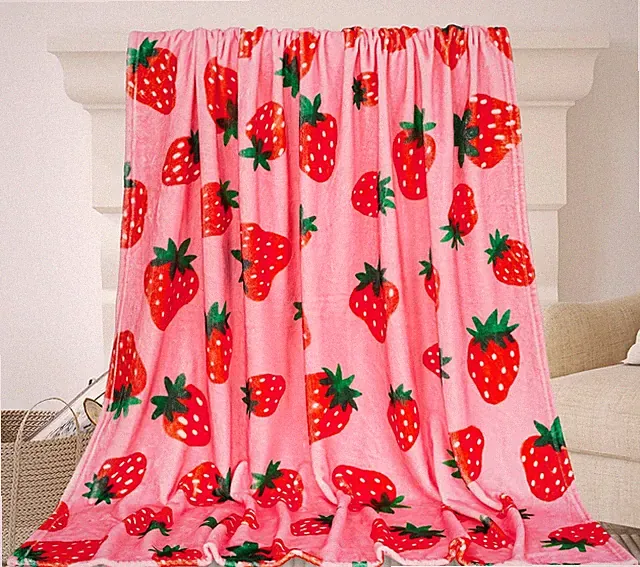 Pink Strawberry Fuzzy Blanket 50x60 Red Fruit Theme Flannel Throw Blanket