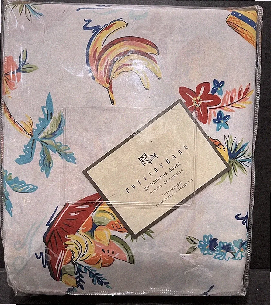Pottery Barn GO BANANAS Duvet Cover Full Queen Tropical Fruit