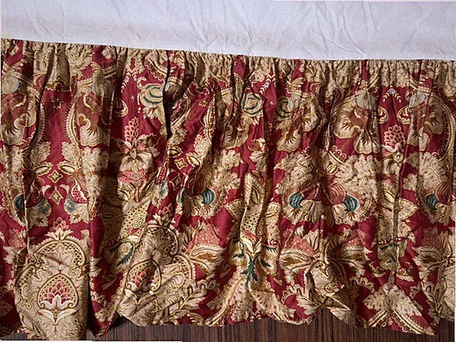 Ralph Lauren Jardiniere King Bed Skirt 100% Cotton Red Gold 13" Drop Traditional