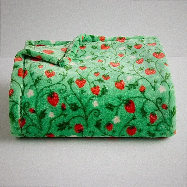 Strawberries on Green Soft Plush Throw Blanket 5' x 6’ -The Big One -New