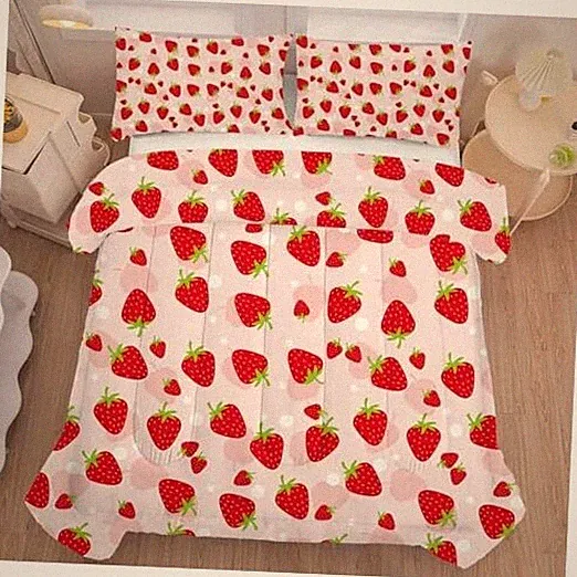 Strawberry Comforter Set Size Pink Fruits Bedding for Girls King Strawberry 04