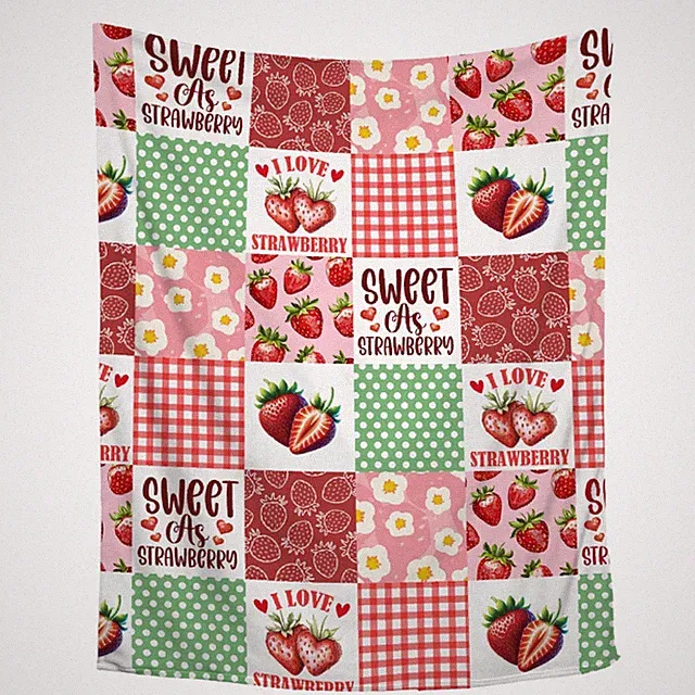 Strawberry Throw Blanket 40x50 Inch Pink Fruit Theme Decor Couch Sofa Bed
