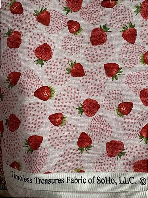 Timeless Treasures Red Strawberry on Pink Cotton Fabric choice of size