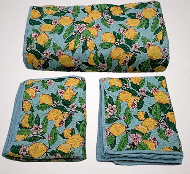 Vera Bradley Lemon Grove Queen Quilt 3pc Lemons Floral Bedding W/Shams Standard