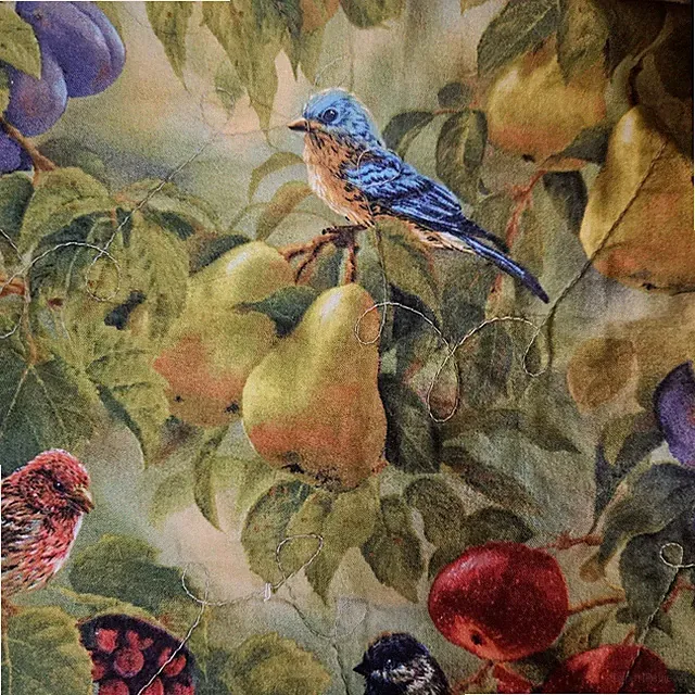 Vintage Bedspread Quilt Birds Flower Fruit 76" x 90" Full Size Lightweight