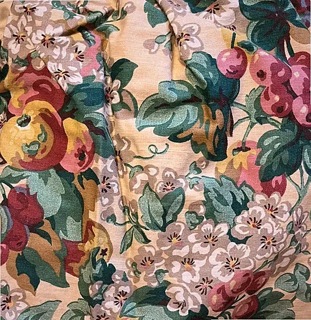 Vintage Queen Laura Ashley Rubens Floral Fruit Bed Skirt, Dust Ruffle, Cottage