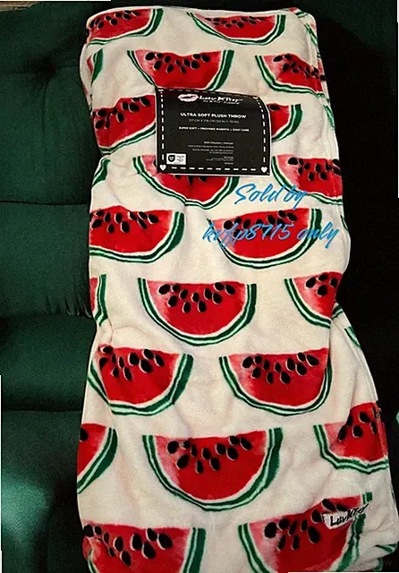 Watermelon Pink Green Red Plush Throw Blanket Oversized 50"x70" NWT Spring Fruit